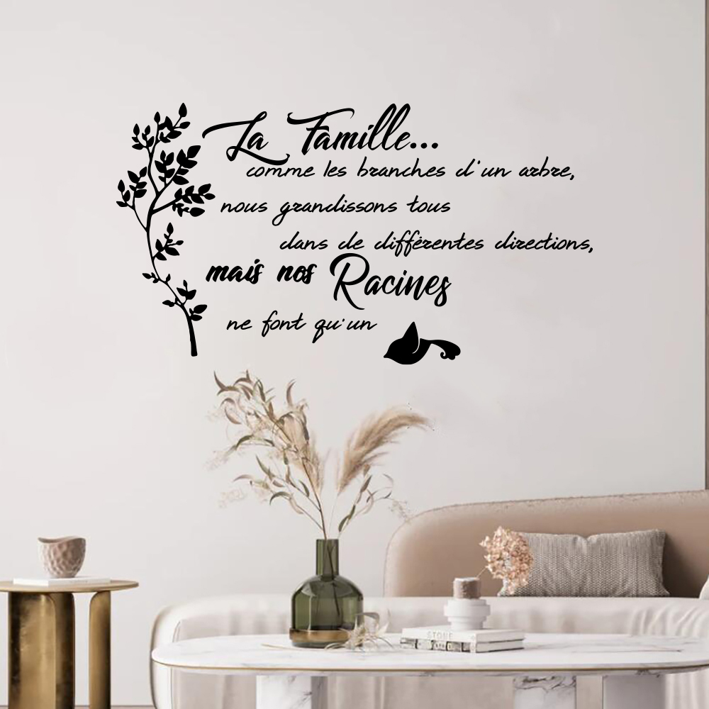 Commercial Kitchen Wall - French Family Quote Tree Bird Wall
