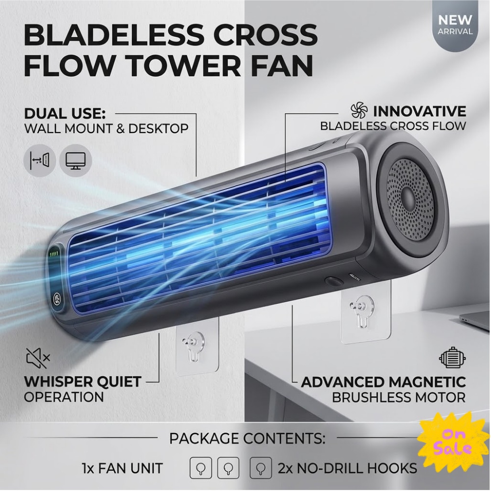 Commercial Kitchen Ventilation - Bladeless Tower Fan Wall Mounted Desk